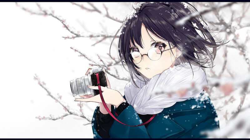 Anime Girl with Camera — White, Calm, Winter