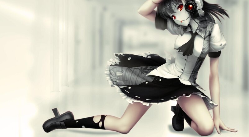 Anime Girl with Camera — White, Dramatic, Digital Art, Skirt