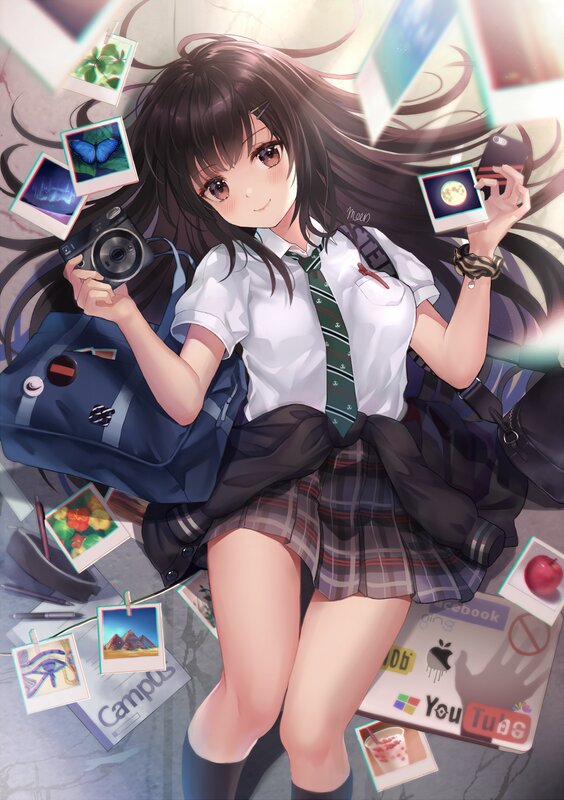 Anime Girl with Camera — White, Playful