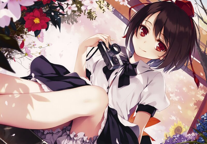 Anime Girl with Camera — White, Serene, Spring