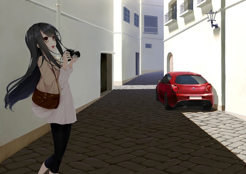 Anime Girl with Camera — White, Serene
