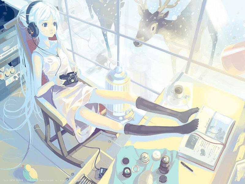Anime Girl with Camera — White