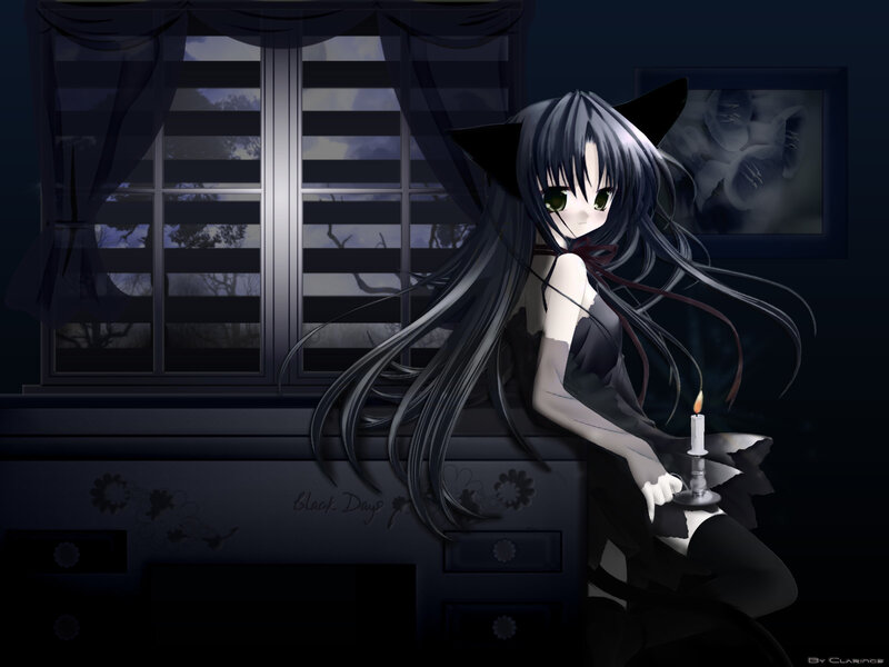 Anime girl with candle at night