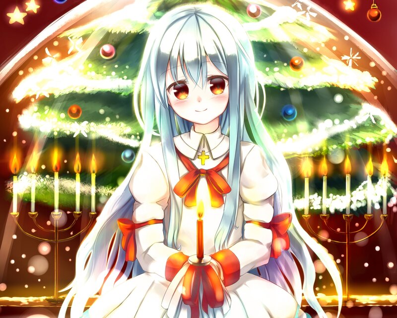 Anime Girl with Candle — White