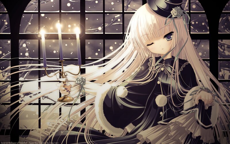 Anime Girl with Candles — Black
