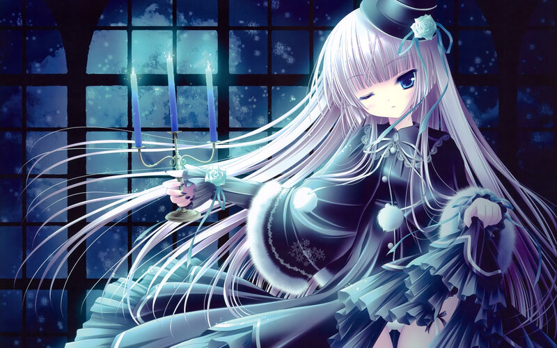 Anime Girl with Candles — Blue