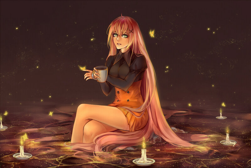 Anime Girl with Candles — Brown