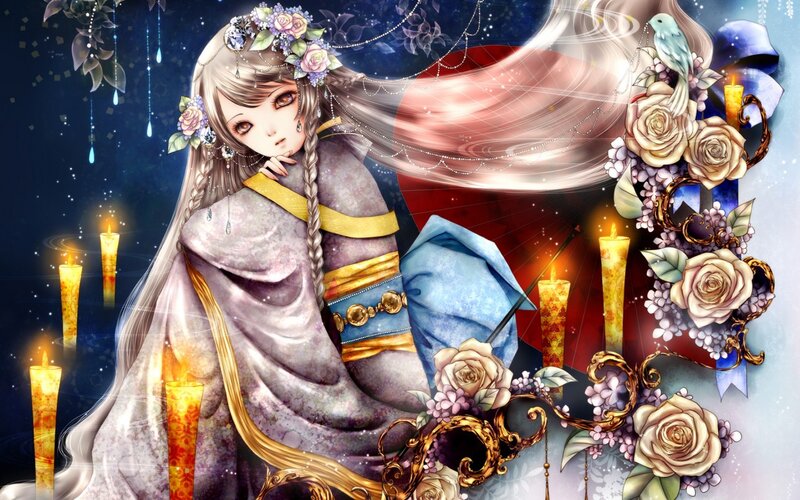 Anime Girl with Candles — Purple