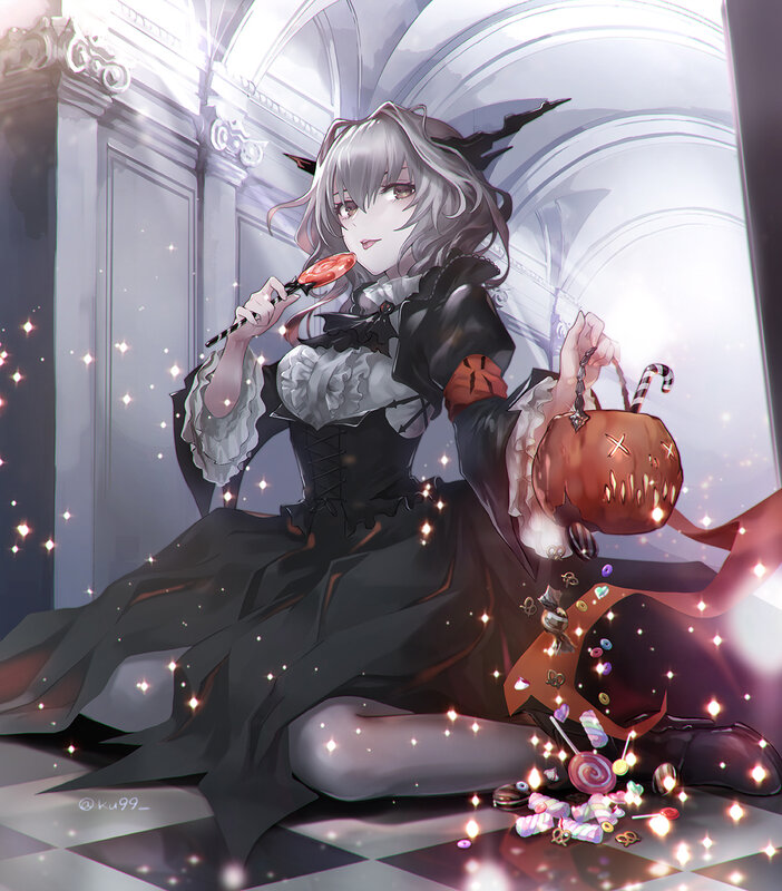Anime Girl with Candy — Black, Playful