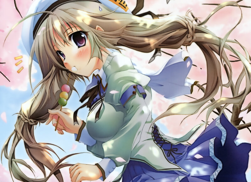 Anime Girl with Candy — Blue, Playful, Spring