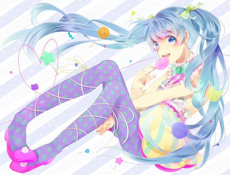 Anime Girl with Candy — Blue, Playful
