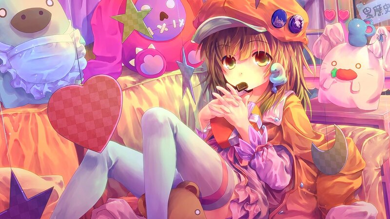 Anime Girl with Candy — Pink, Playful, Digital Art, Stuffed Animals