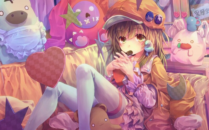 Anime Girl with Candy — Purple, Playful, Stuffed Animals, Heart Shape