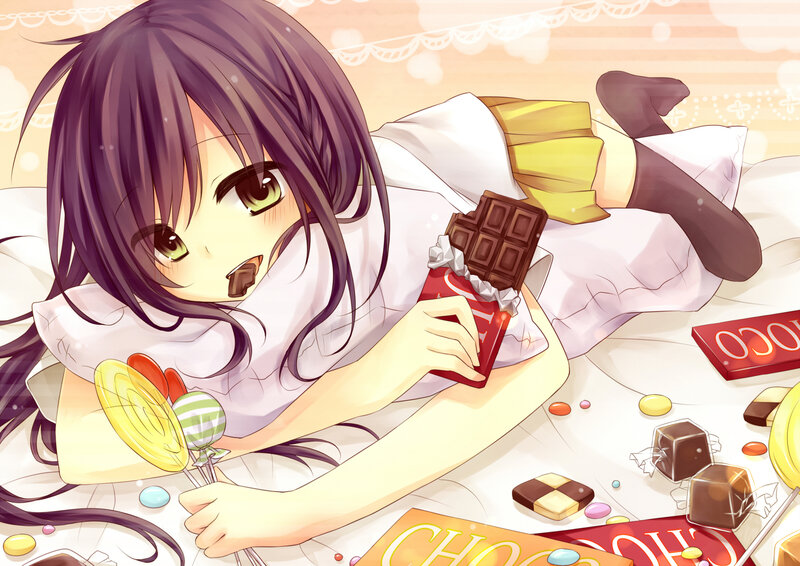 Anime Girl with Candy — Purple, Playful