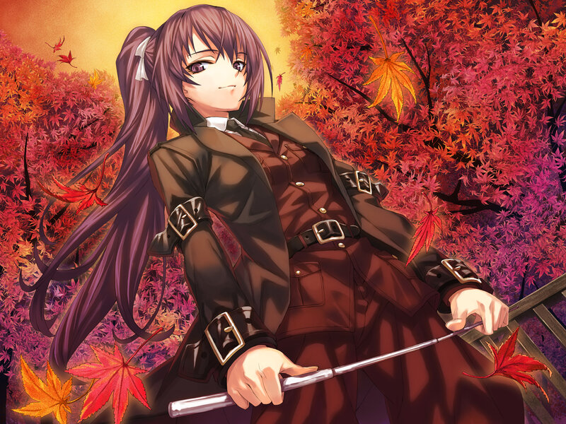 anime girl with cane in autumn