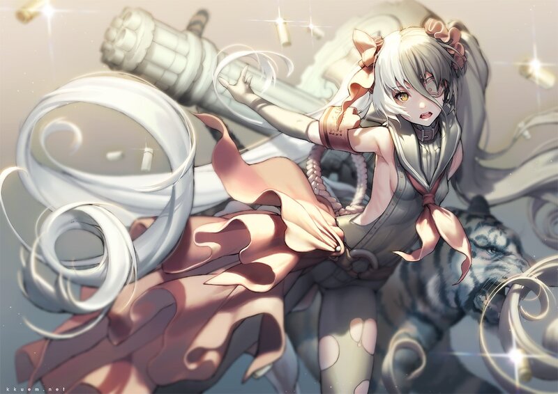 anime girl with cannon and tiger