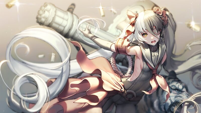 Anime Girl with Cannon — White, Dramatic, Digital Art