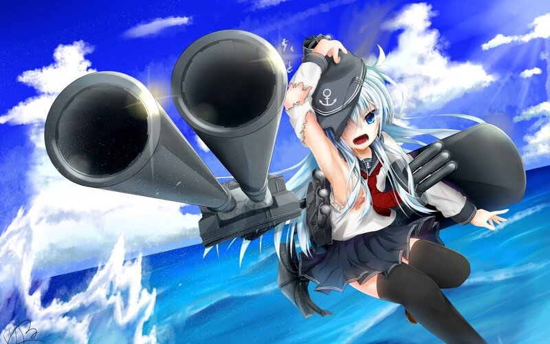 Anime Girl with Cannons — Blue, Dramatic, Afternoon, Digital Art