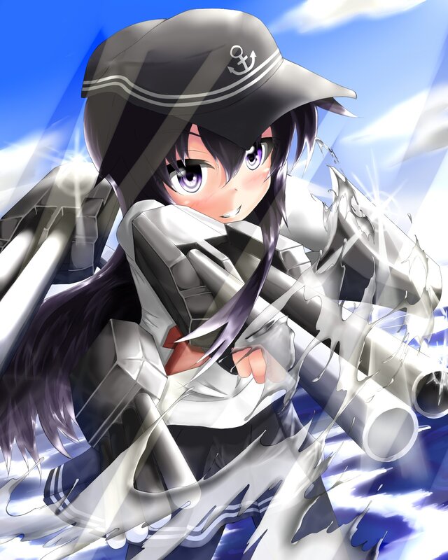 Anime Girl with Cannons — Blue, Dramatic, Afternoon