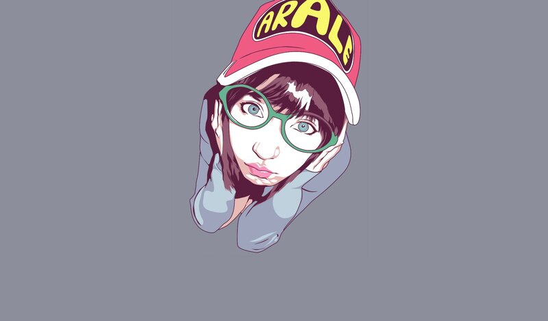 anime girl with cap and glasses