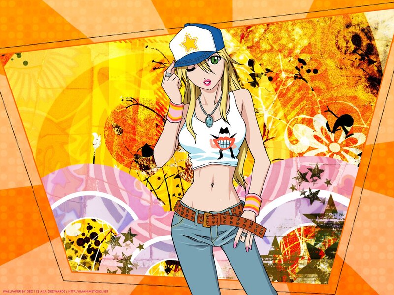 anime girl with cap and jeans