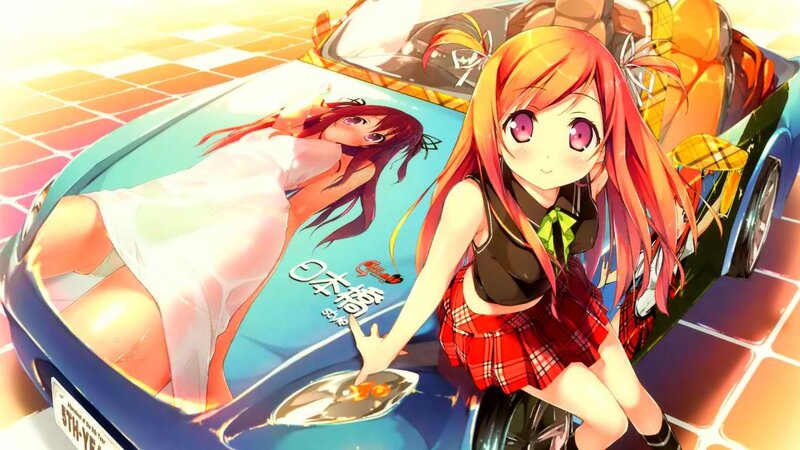 anime girl with car