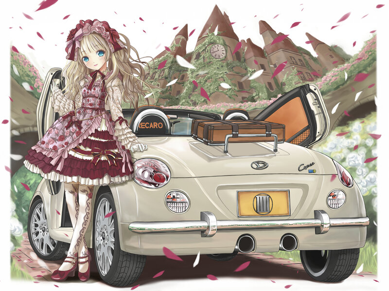 Anime Girl with Car — Beige, Serene