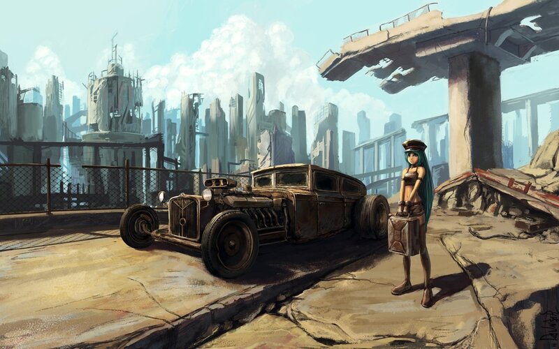 Anime Girl with Car — Brown