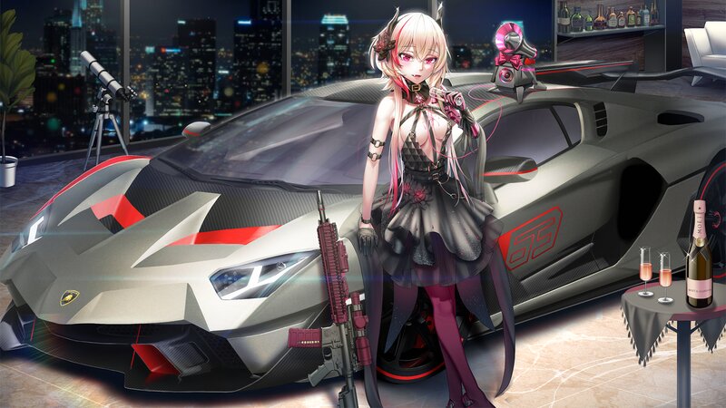 Anime Girl with Car — Gray, Dramatic