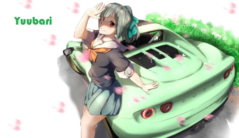 Anime Girl with Car — Green, Cheerful