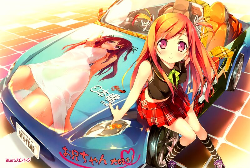 Anime girl with car illustration