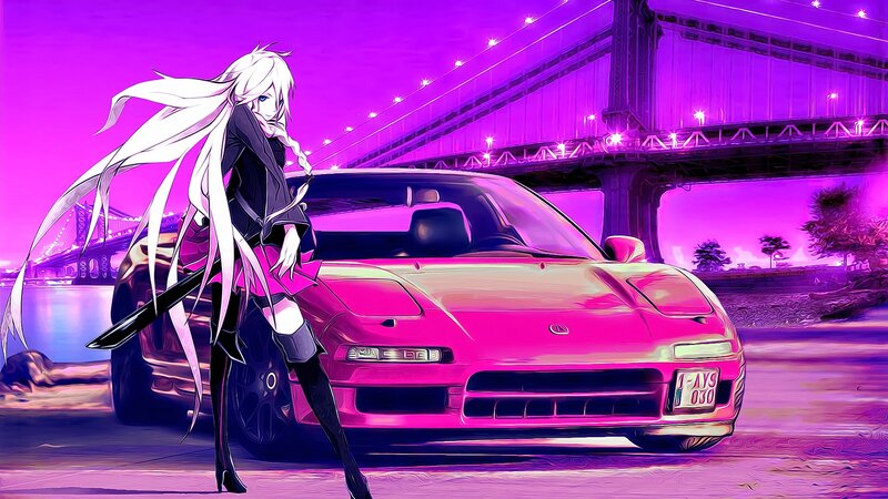 Anime Girl with Car — Purple, Dramatic, Night