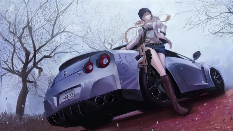 Anime Girl with Car — Purple, Dramatic