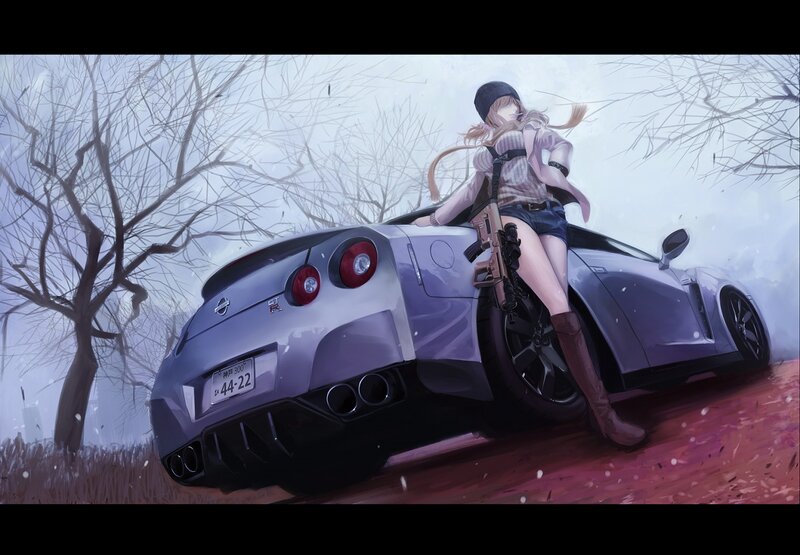 Anime Girl with Car — Purple