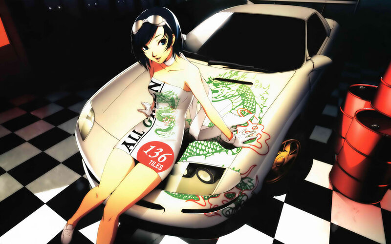 Anime Girl with Car — White, Dramatic, Night