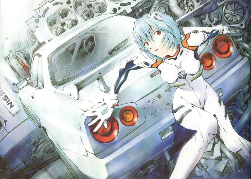 Anime Girl with Car — White, Dramatic