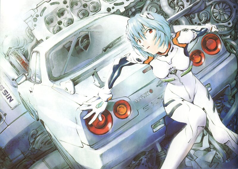 Anime Girl with Car — White