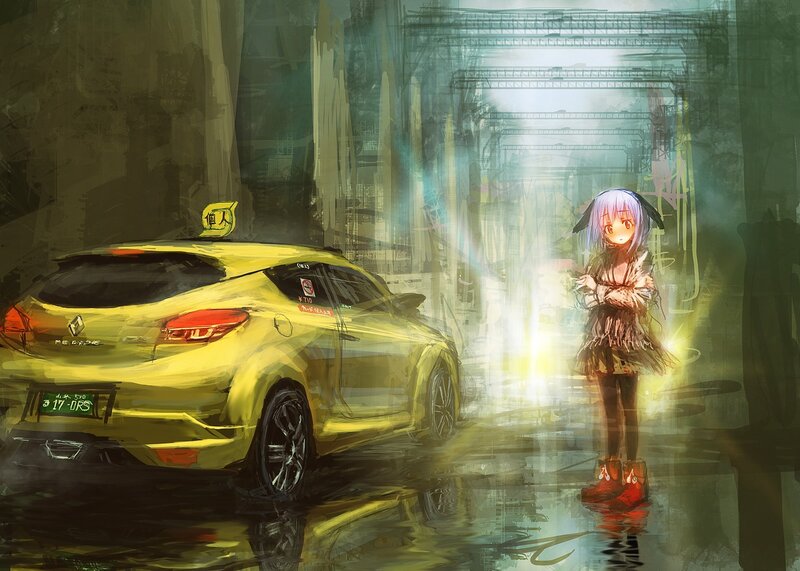 Anime Girl with Car — Yellow, Dramatic