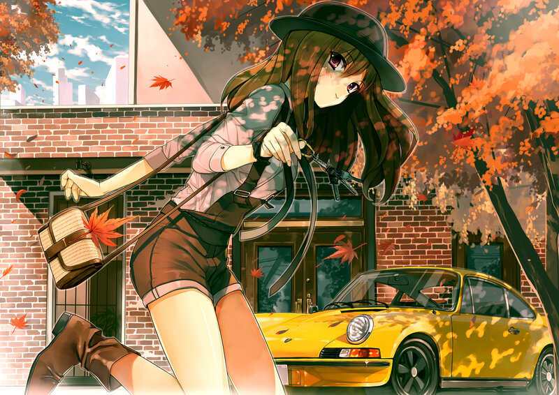 Anime Girl with Car — Yellow