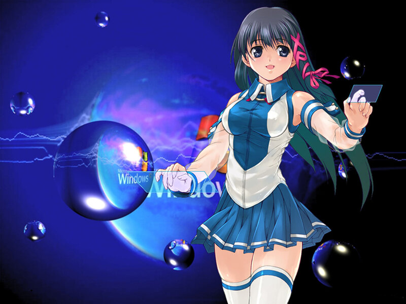 Anime Girl with Card — Blue, Dramatic