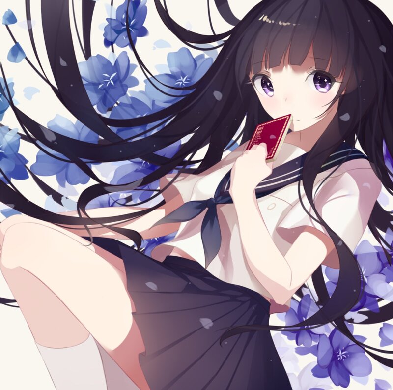 Anime Girl with Card — Blue