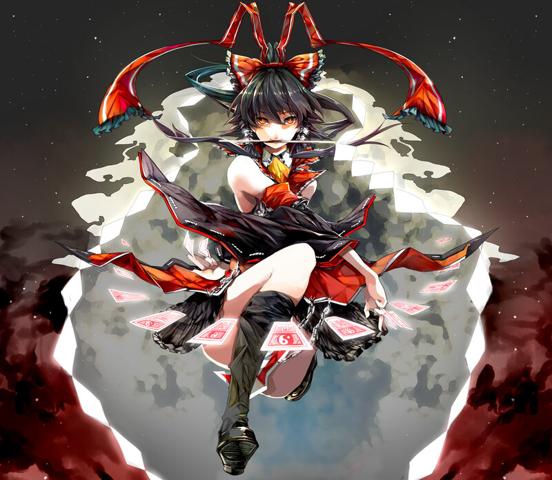 anime girl with cards and bow
