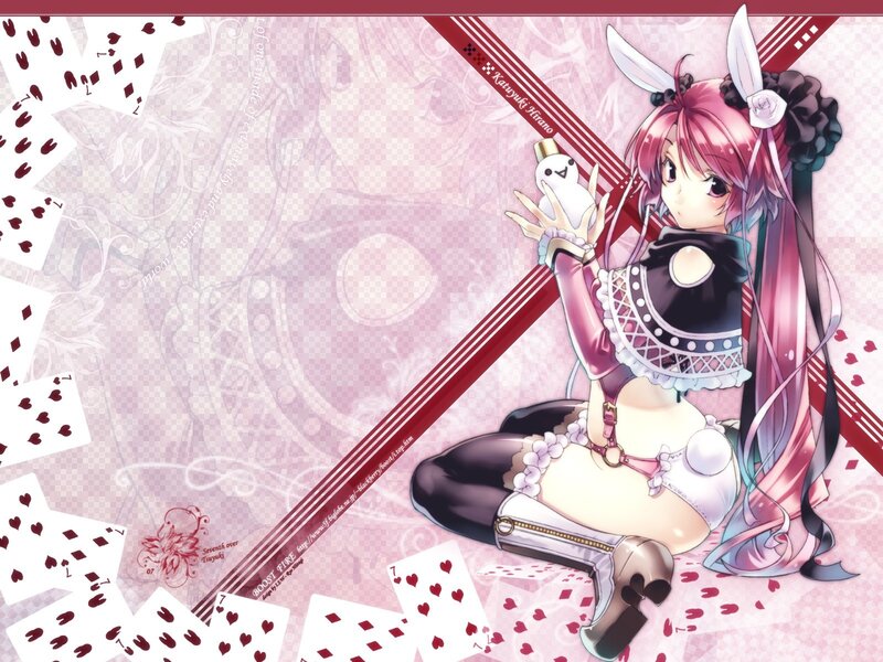 Anime girl with cards and bunny ears