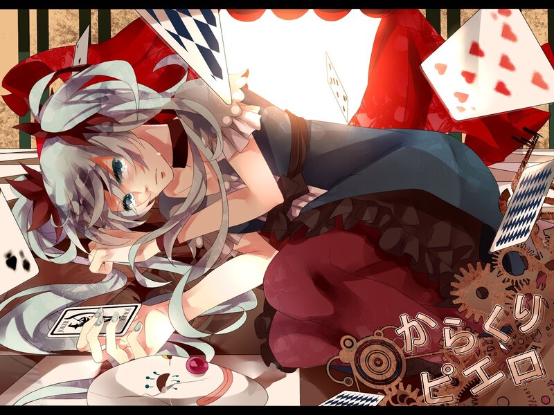 anime girl with cards and gears