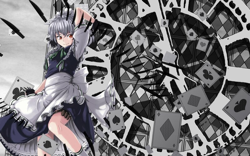 anime girl with cards and knives
