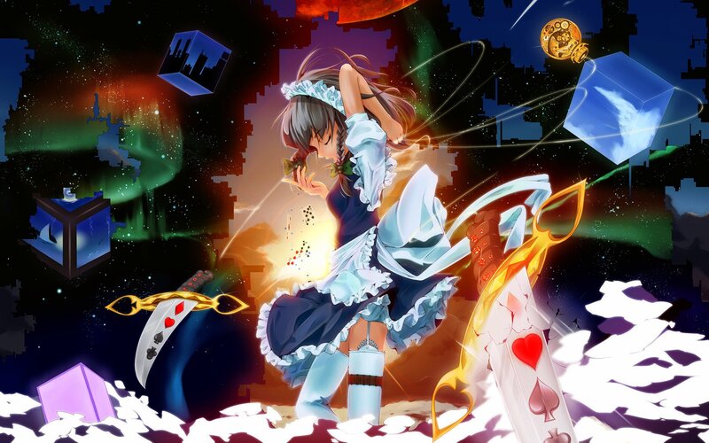 anime girl with cards and sword