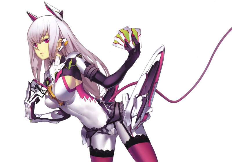 anime girl with cards and weapons