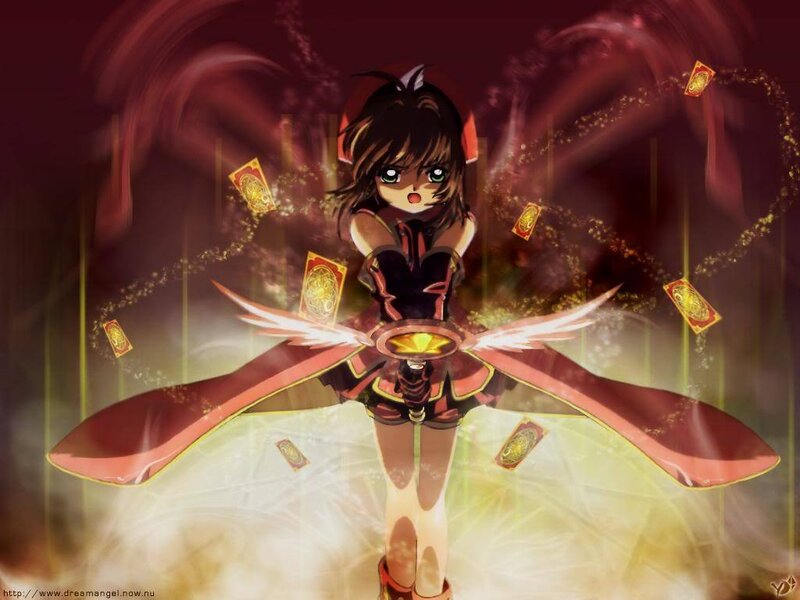anime girl with cards and wings