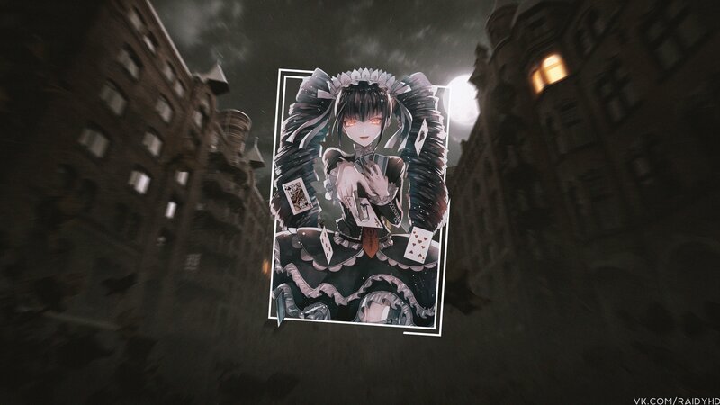 Anime Girl with Cards — Black, Dark
