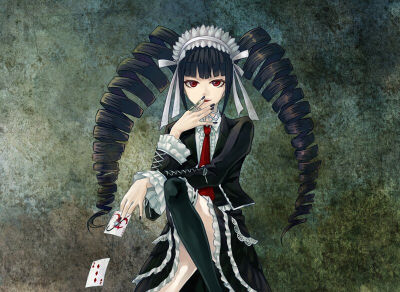 Anime Girl with Cards — Black, Dramatic, Manga